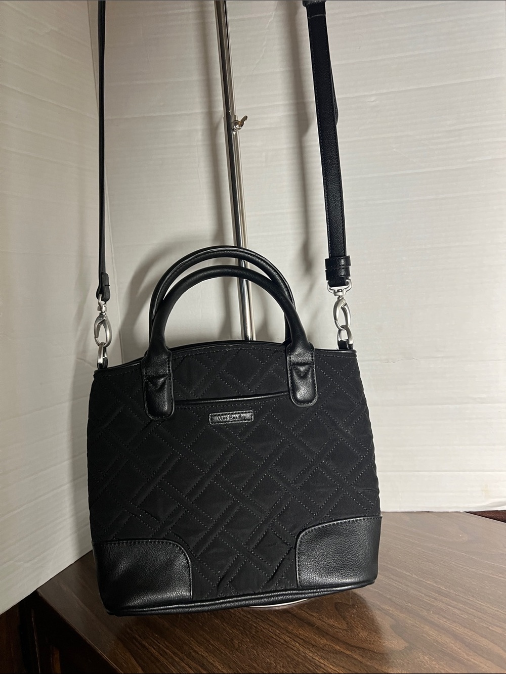 Vera Bradley Day Off Black Quilted Satchel with Top Handles and Crossbody Strap
